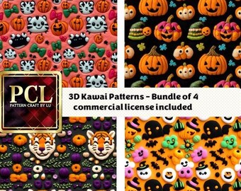 3D Halloween Kawaii Patterns: Ghosts & Pumpkins (Digital Paper)