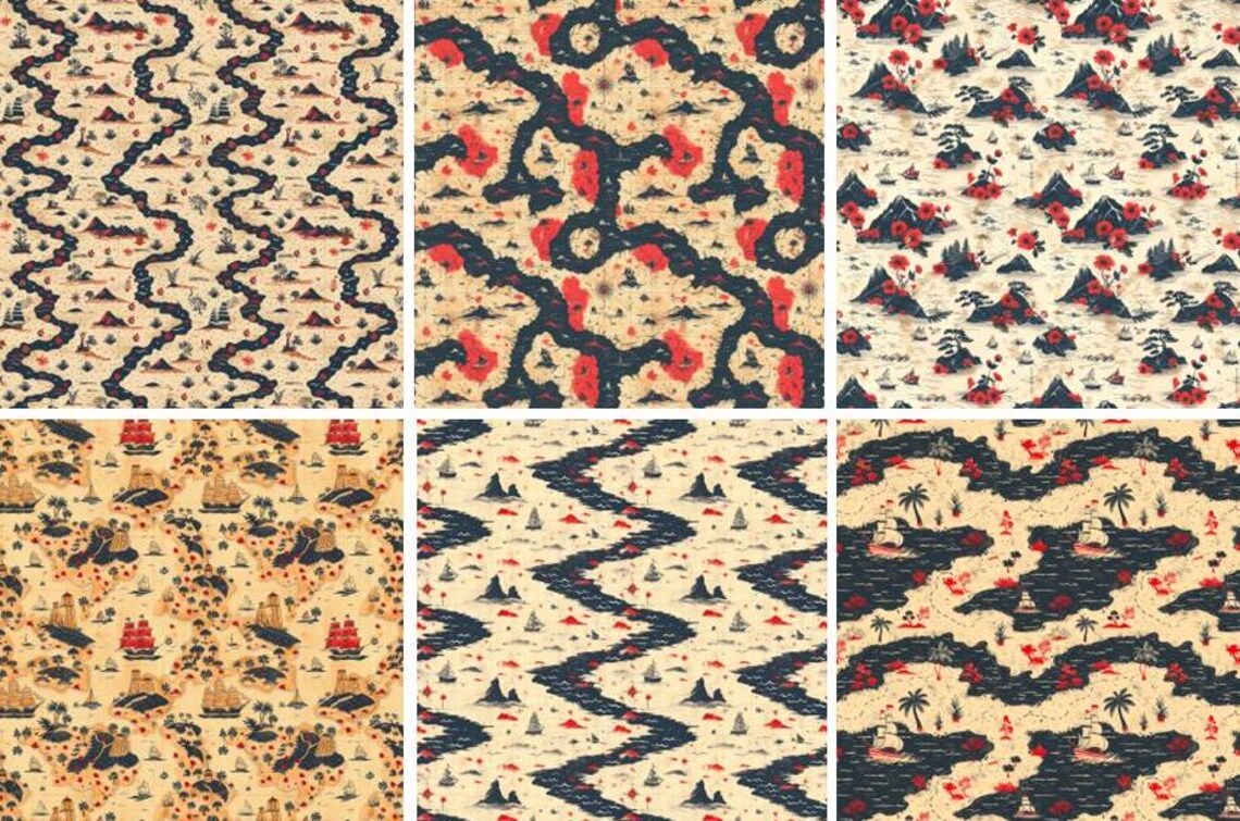 Retro Travel Map Pattern Bundle, Vintage World Map Seamless Digital ...