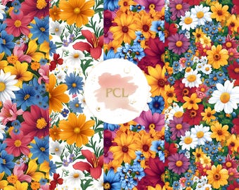Padrão de flores silvestres sem emendas: papel digital floral colorido (download em JPG)