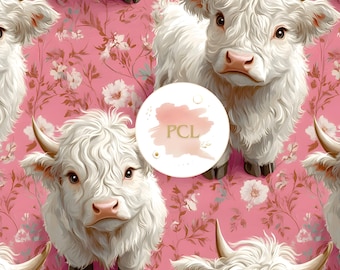 Highland Kuh Stoff: Baby Kuh Baby Kuh Blümchenmuster (digitaler Download)