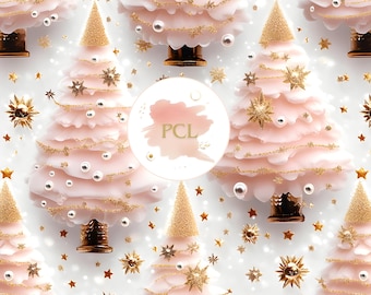 Pink Christmas Tree Digital Paper: Holiday Scrapbook Pattern (Digital Download)