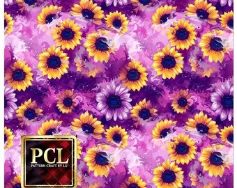 Sunflower Watercolor Pattern: Purple Fabric Sublimation (Digital Download)