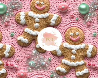Lebkuchenmann Digitales Papier: Rosa Weihnachtlicher Stoff Druck (Digitaler Download)