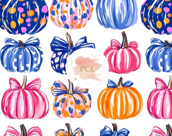 Colorful Pumpkin Seamless Pattern: Fall Fabric Print, Scrapbook Paper (JPG File 4096x4096)