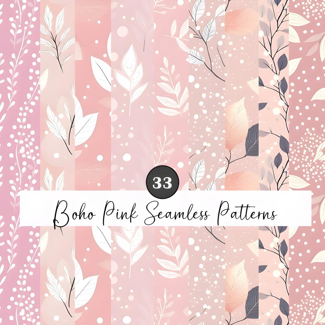 Boho Pink Floral Seamless Pattern Set: Scrapbook Paper (digital ...