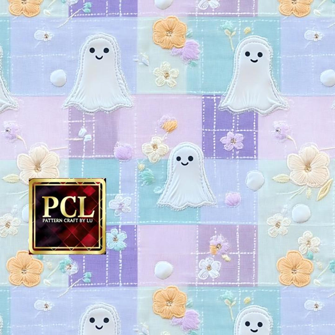 Patchwork Ghost Pattern Pastel Ghost and Floral Patchwork Seamless Digital Pattern, Cute ...