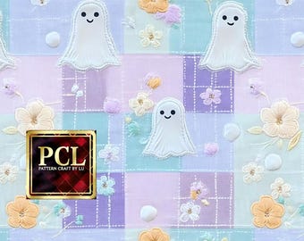 Pastel Ghost Floral Patchwork Seamless Pattern: Kawaii Halloween Fabric (Digital Download)