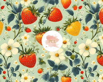 Padrão sem emendas de morango vintage: estampa floral retrô (JPG)