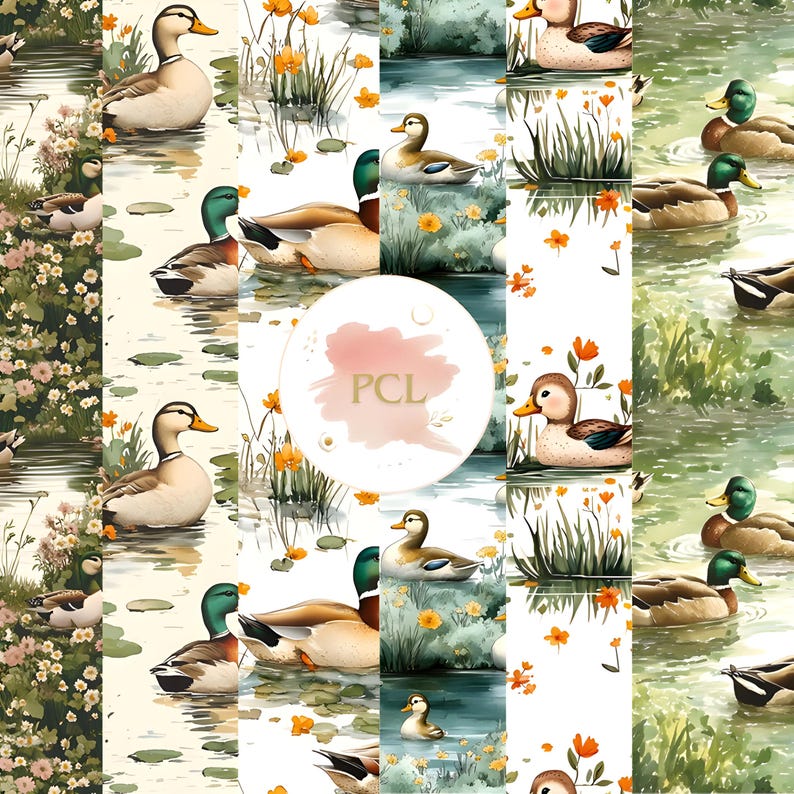 Watercolor Mallard Duck Seamless Pattern: Rustic Wildlife Fabric ...