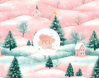 Pink Mint Christmas Digital Paper: Coquette Winter Pattern (Digital Download)