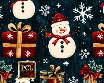 Gesticktes Schneemann-Weihnachtsmuster: Festliches Feiertagsdesign (digitaler Download)