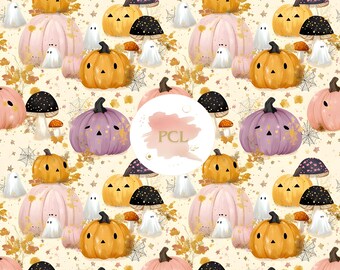 Halloween Digital Paper: Seamless Pumpkin Ghost Pattern (Digital Download