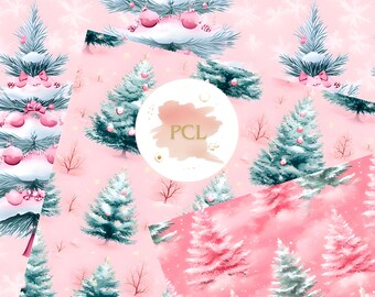 Coquette Pink Christmas Digital Paper Pack: Pastel Holiday Patterns (Digital Download)