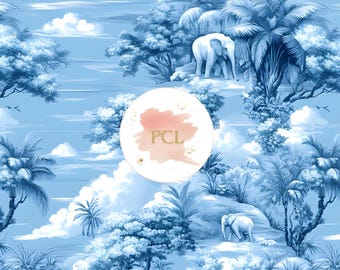 Chinoiserie Elephant Toile de Jouy - Jungle Digital Paper (Digital Download)
