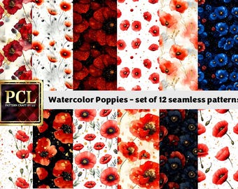 Watercolor Golden Poppy Pattern: Seamless Floral Digital Paper (Instant Download)