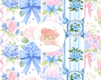 Papéis Digitais Florais em Aquarela: Conjunto de Artesanato para o Feriado Grandmillennial (Download Digital)