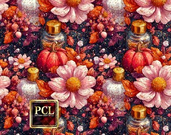 Padrão sem emendas de flores e abóboras de outono: design de colheita de outono (impressão digital)