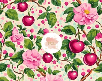 Kirschen Rosen Muster: Vintage Floral Stoff
