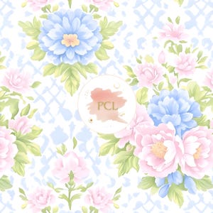 Aquarell Grandmillennial nahtlose Muster, Pastell Blumen digitales Papier, Cottagecore Blumen Scrapbook Hintergrund, blau & rosa Stoff-Druck