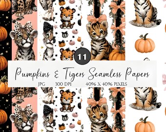 Estampa sem costura de abóbora tigre para o Halloween, para tecido (download digital)