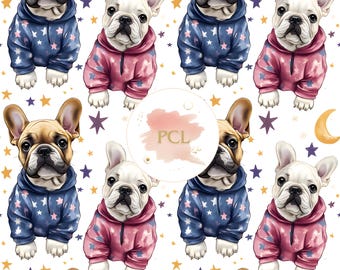 Padrão sem emendas para buldogue francês: pijama de tecido para filhotes (papel digital)