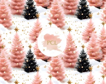 Pink Christmas Tree Seamless Pattern: Luxe Holiday Design (Digital Download)