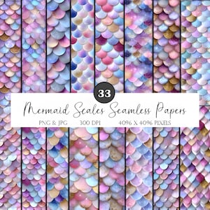 Mermaid Scale Digital Paper Bundle, Iridescent Seamless JPG Backgrounds for Party Crafts, Sublimation, Scrapbooking PNG, Printable Ocean Art