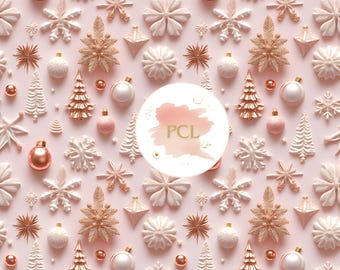 Pink Christmas Digital Paper: Rose Gold Snowflakes Fabric Print (Digital Download)