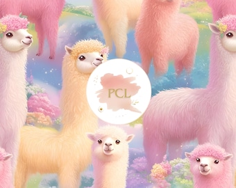 Pastel Llama Digital Paper: Seamless Alpaca Print (Digital Download)