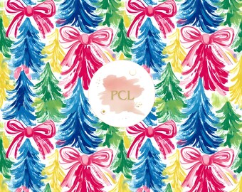 Christmas Tree Seamless Pattern: Festive Ribbon Digital Paper (Digital Download)