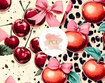 Wild Cherry Digital Paper: Pink Bows, Leopard Print (Seamless JPG Download)
