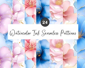 Watercolor Floral Seamless Pattern: Shabby Chic Digital Paper (JPG)