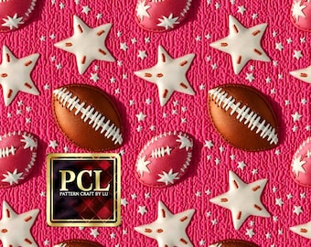 Pink Football and Stars Fabric: Girly Sports Pattern (Digital Download)