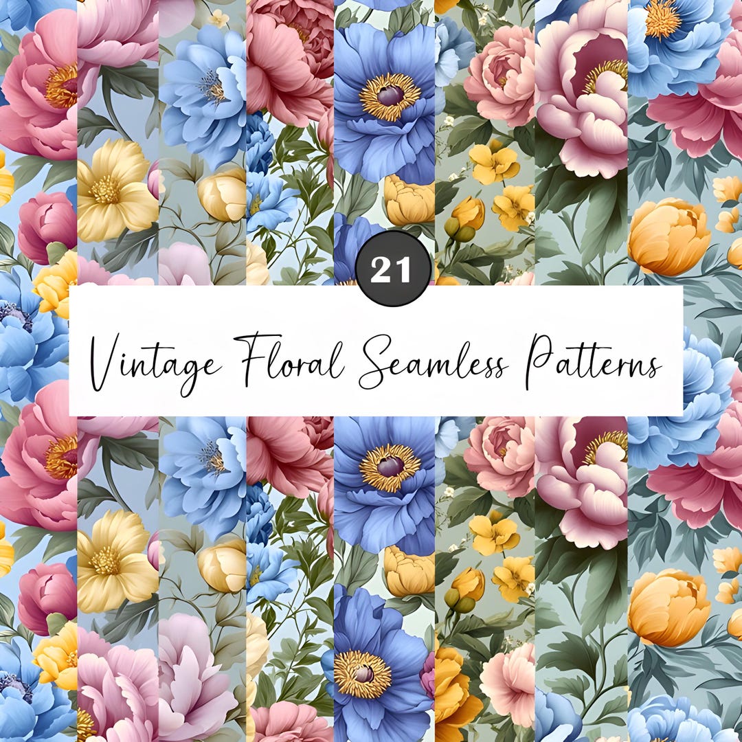 Vintage Floral Seamless Pattern: Shabby Chic Flower Print (JPG Digital ...