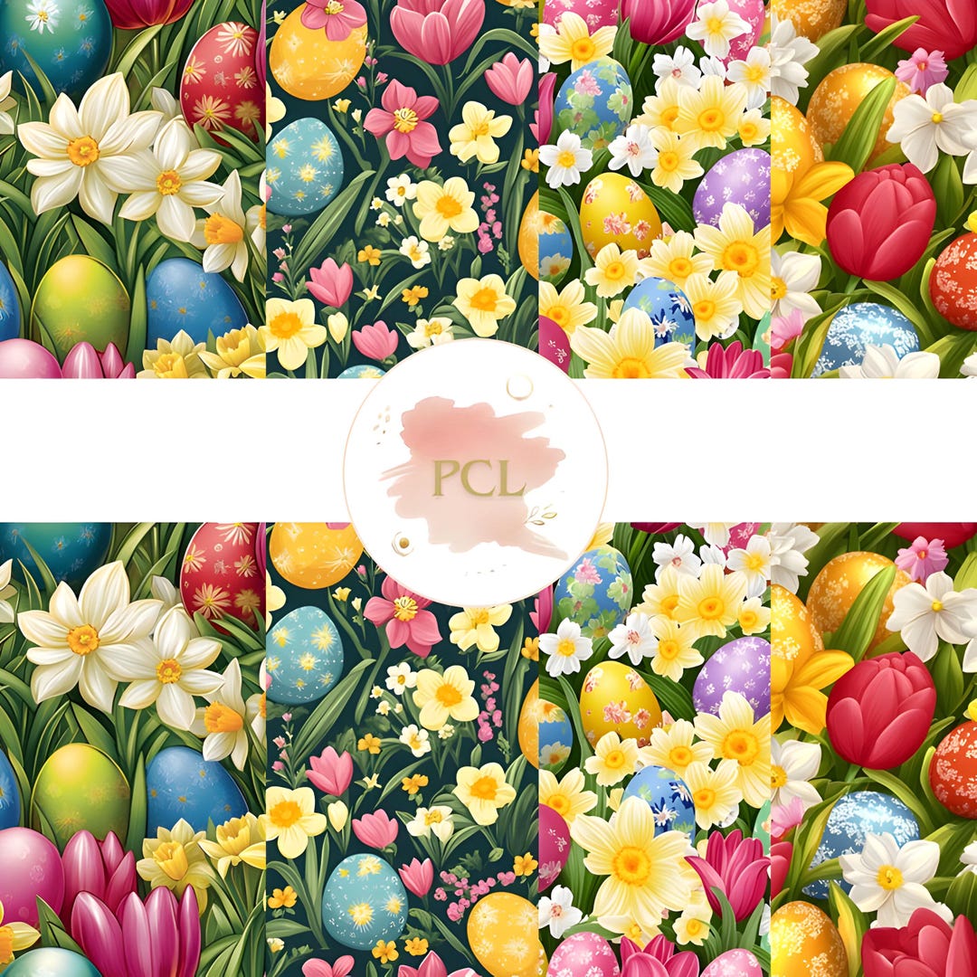 Easter Seamless Patterns, 4 Spring Floral Digital Paper, Watercolor ...
