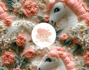 Unicorn Floral Embroidery Seamless Pattern: Pastel Nursery Print (Digital Download)