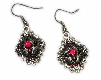 Gothic Victorian Caged Filigree Stone Earrings