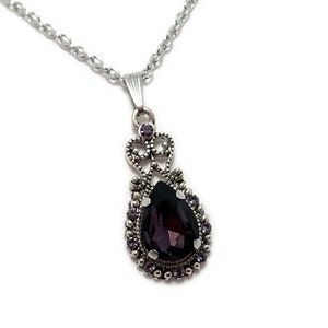 Dark Amethyst Purple Filigree Flapper 1920's Style Antique Silver Victorian Necklace Choker Pendant Goth Edwardian Bridal Bridesmaid Wedding