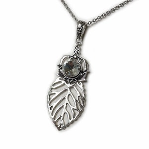 Crystal Clear Antique Silver Woodland Elf Elven Elvish Leaf Victorian Forest Fairy Wood Faerie Bridal Wedding Necklace Choker Pendant