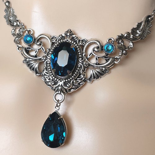 Dark Sapphire Blue Gothic Antique Silver Filigree Victorian - Etsy