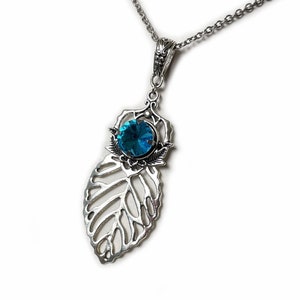Aqua/Aquamarine Antique Silver Woodland Elf Elven Elvish Leaf Victorian Forest Fairy Wood Faerie Bridal Wedding Necklace Choker Pendant