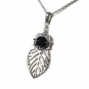 Jet Black Onyx Antique Silver Woodland Elf Elven Elvish Leaf Victorian Forest Fairy Wood Faerie Bridal Wedding Necklace Choker Pendant