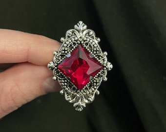 silver ring Black ruby authentic style