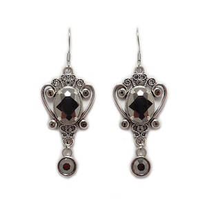 Hematite Gray Filigree Antique Silver Earrings Gothic Edwardian Flapper 1920&#39;s Vintage Victorian Anniversary Bridal Wedding Bridesmaid