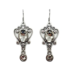Crystal Clear Filigree Antique Silver Earrings Gothic Edwardian Flapper 1920&#39;s Vintage Style Victorian Anniversary Bridal Wedding Bridesmaid