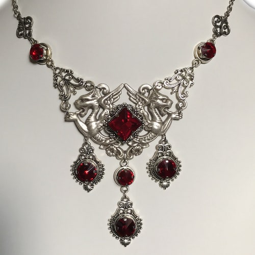 Dark Ruby Red/garnet Gothic Antique Silver Filigree Victorian - Etsy