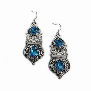 Aqua/Aquamarine Crystals Gothic Antique Silver Filigree Goth Victorian Wedding Bridal Earrings Elven Elvish Elf Medieval Renaissance