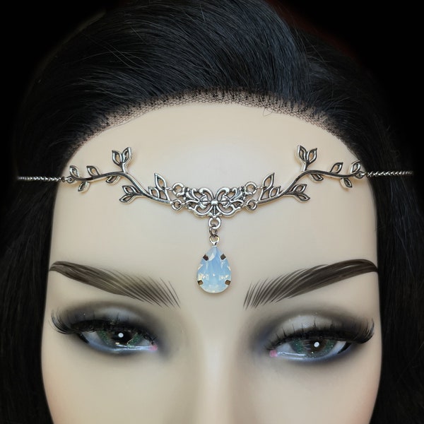 White Opal Silver Filigree Woodland Elf Elven Princess Queen Forest Leaf Fairy Faerie Fantasy Headpiece Headdress Circlet Crown Tiara