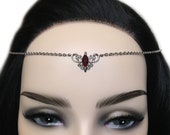 Dark Ruby Red Garnet Simple Elven Elf Elvish Celtic Goddess Headpiece Headdress Circlet Crown Tiara Headband Fairy Bridal Bridesmaid Wedding