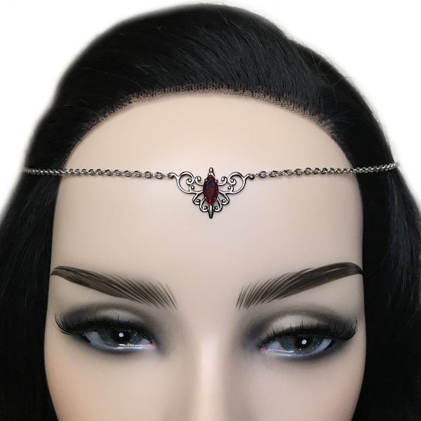 Dark Ruby Red/Garnet Simple Elven Elf Elvish Celtic Goddess Headpiece Headdress Circlet Crown Tiara Headband Fairy Bridal Bridesmaid Wedding